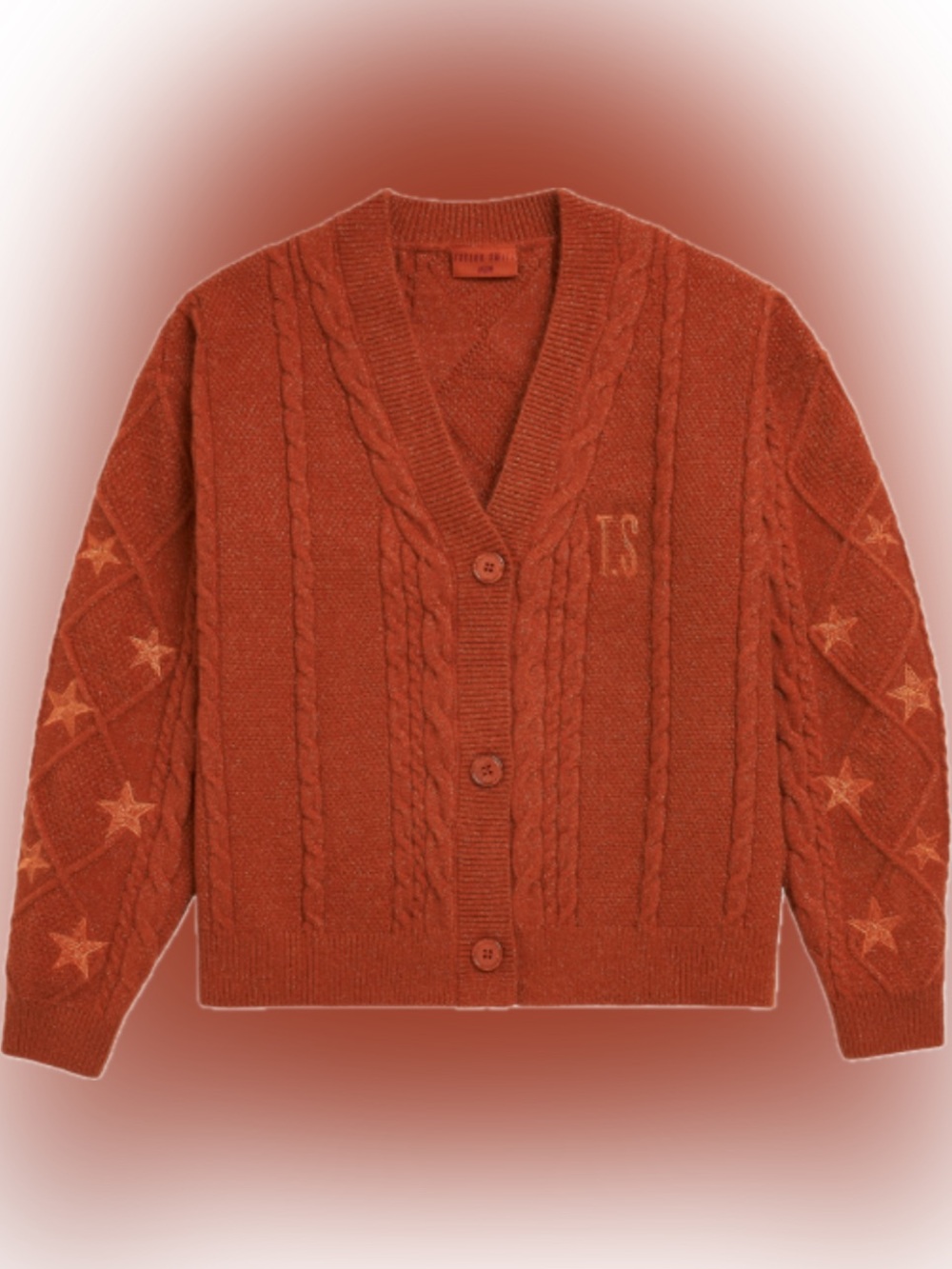 Taylor Swift Burnt Orange Cable‑Knit V‑Neck Cardigan - Picture 2 of 11